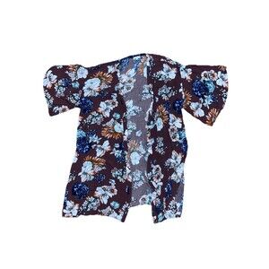 Kori America Womens  Kimono Duster Top Open Front Floral Brown Size XL